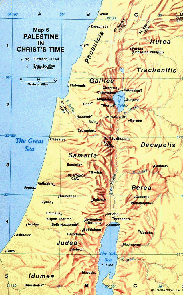 Map of ancient Palestine at the time of Christ